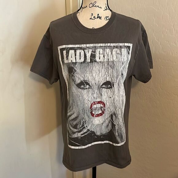 Tops - Lady Gaga Distressed Gray Graphic Shirt